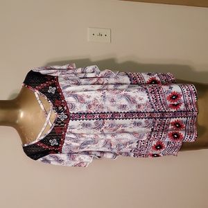 Ladies summer top, flutter cap sleeves, Navy, White & Red